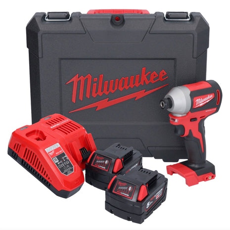 Llave de impacto inalámbrica Milwaukee M18 CBLID-502C 18 V 180 Nm 1/4" sin escobillas + 2x baterías 5,0 Ah + cargador + estuche