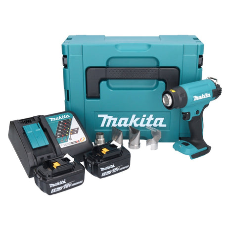 Makita DHG 181 RFJ Pistolet air chaud sans fil 18 V 150 - 550C + 2x batterie rechargeable 3,0 Ah + chargeur + Makpac