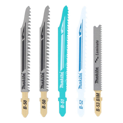 Sierra de calar sin cable Makita DJV 180 RT1J 18 V + 1x batería recargable 5,0 Ah + cargador + juego de hojas de sierra de calar de 5 piezas + Makpac