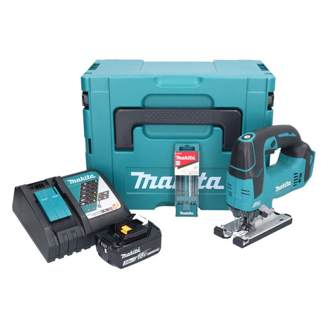 Makita DJV 182 RF1J Akku Stichsäge 18 V Brushless + 1x Akku 3,0 Ah + Ladegerät + 5 tlg. Stichsägeblatt Set + Makpac - Toolbrothers