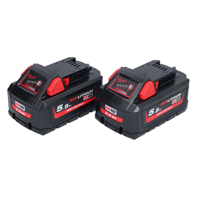 Juego de baterías Milwaukee M18 HB 5.5 2x 18 V 5.5 Ah / 5500 mAh Li-Ion High Output ( 2x 4932464712 ) con indicador de nivel de carga