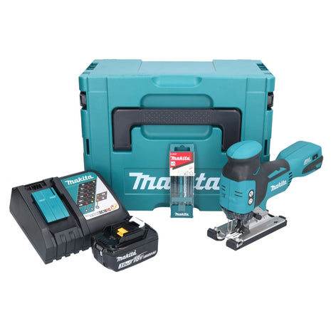 Makita DJV 181 RF1J Scie sauteuse sans fil 18 V Brushless + 1x batterie 3,0 Ah + chargeur + 5 pcs. outils set de lames de suture + Makpac