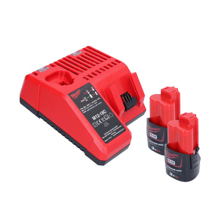 Cricchetto a batteria Milwaukee M12 FIR38-302 12 V 75 Nm 3/8" 1/4" + 2 batterie 3,0 Ah + caricabatterie