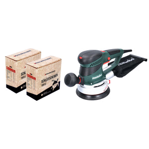 Metabo SXE 450 TurboTec Exzenterschleifer 350 Watt 150 mm ( 600129000 ) + 2x Toolbrothers TURTLE Schleifset 120x Schleifscheiben 150 mm Klett 6 Loch  je 20x P40 / P60 / P80 / P120 / P180 / 240