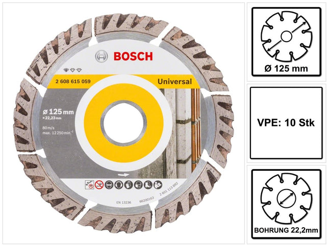 Bosch Standard dla uniwersalnej diamentowej tarczy tnącej 125 x 22,23 mm 10 szt. ( 2608615060 ) do betonu, stali-betonu, cegły, wapna i piaskowca