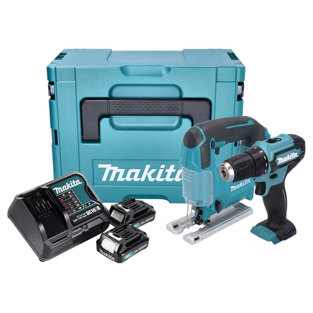 Set speciale a batteria Makita CLX 237 SAJ trapano a percussione a batteria DF 333 D + seghetto alternativo a batteria JV 101 D + 2x batteria ricaricabile 2,0 Ah + caricabatterie + Makpac