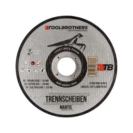 Amoladora angular sin cable Makita DGA 506 Z 18 V 125 mm sin escobillas solo + juego de discos de corte Toolbrothers MANTIS - sin batería, sin cargador