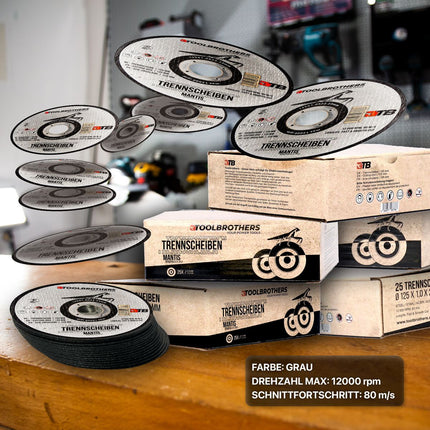 Amoladora angular sin cable Makita DGA 506 Z 18 V 125 mm sin escobillas solo + juego de discos de corte Toolbrothers MANTIS - sin batería, sin cargador