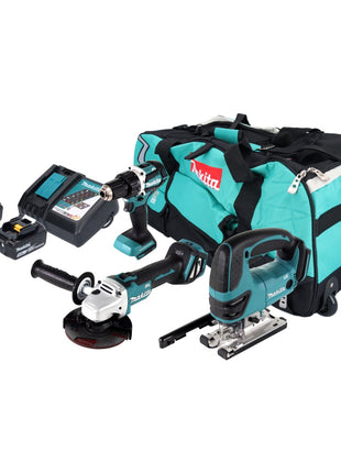 Makita DLX 3152 TX1 Akku Kombo Kit 18 V DDF 484 + DGA 511 + DJV 180 + 2x Akku 5,0 Ah + Ladegerät + Tasche