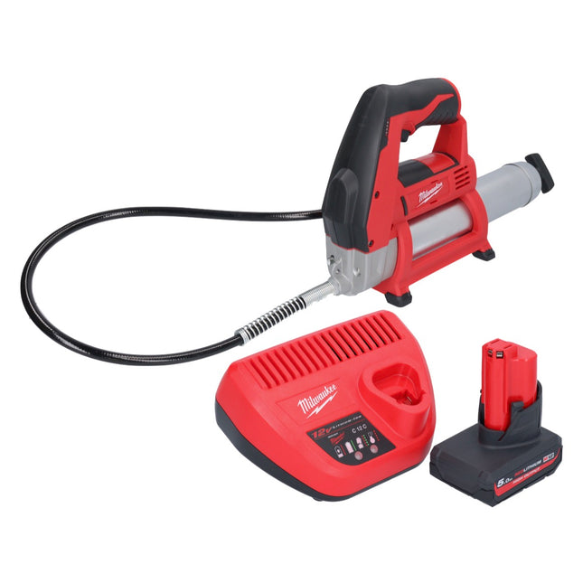 Milwaukee M12 GG-501 pistola de engrasar sin cable 12 V 562 bar + 1x batería recargable 5.0 Ah + cargador