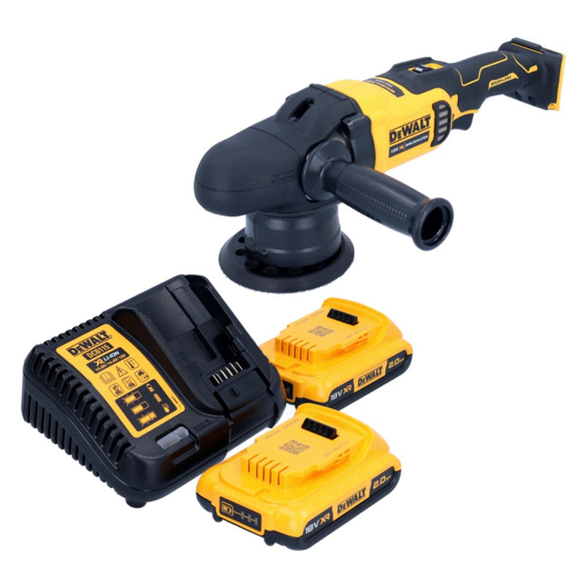 Pulidora excéntrica a batería DeWalt DCM 848 D2 18 V 125 mm sin escobillas + 2x baterías 2,0 Ah + cargador