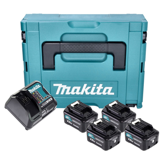 Kit alimentatore Makita 4x BL 1041 B batteria 12 V max. 4,0 Ah CXT ( 4x 197406-2 ) + caricabatteria DC 10 SB ( 197363-4 ) + Makpac