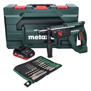 Metabo KH 18 LTX 24 Akku Kombihammer 18 V 2,1 J SDS plus + 1x Akku 4,0 Ah + 10 tlg. Bohrer und Meißel Set + metaBOX - ohne Ladegerät