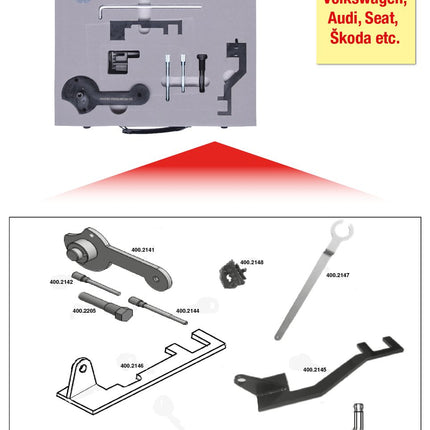 KS TOOLS Jeu d'outils de réglage moteur pour VAG, 9 pcs, Audi, Seat, Škoda, Volkswagen ( 400.2140 )