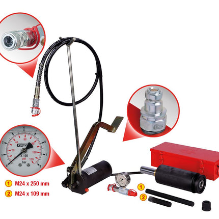 KS TOOLS Unidad hidráulica de 32 t, con bomba hidráulica y manómetro, 11 pzs ( 440.0585 )