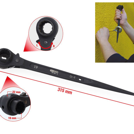 KS TOOLS Gerüstbauschlüssel, umschaltbar, 19x22mm ( 522.1922 ) - Toolbrothers