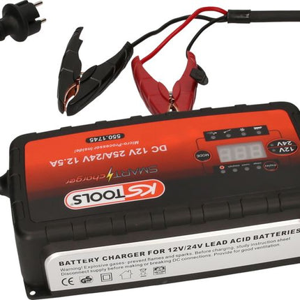 KS TOOLS 12V + 24V SMARTcharger Hochfrequenz-Batterieladegerät 25A/12,5A ( 550.1745 ) - Toolbrothers
