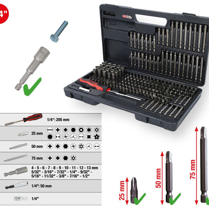 KS TOOLS 1/4" Bit-Satz, 208-tlg ( 911.2008 ) - Toolbrothers