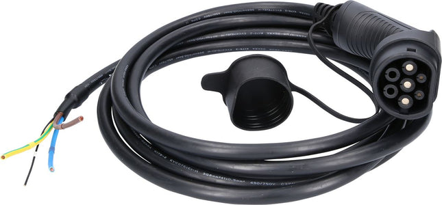 KS TOOLS efuturo Ladekabel gerade, Ende offen auf Typ 2 Stecker zum Anschluss an eine Wallbox, 1 Phase, bis zu 7,4 kW, 32 A, 230 V, Mode 3, 5 Meter ( 117.7255 )