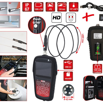 KS TOOLS HD-Videoskop-Satz mit Ø 4,5 mm 0° und 90° HD Frontkamera-Sonde, umschaltbar, 7-tlg ( 550.7530 ) - Toolbrothers