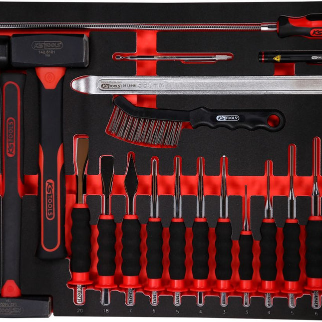 KS TOOLS Hammer- / und Meißel-Satz in Schaumstoffeinlage, 22-tlg ( 811.0022 ) - Toolbrothers