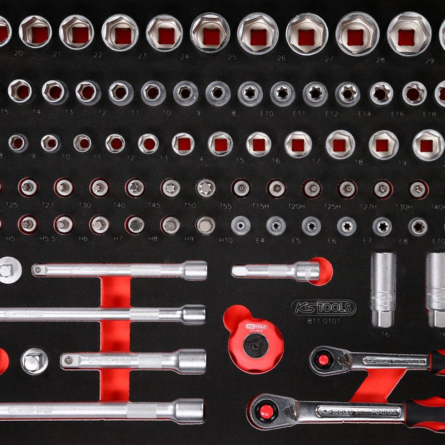 KS TOOLS Serie chiave a bussola 3/8'' + 1/2'' nell'inserto in schiuma, 101 pz ( 811.0101 )