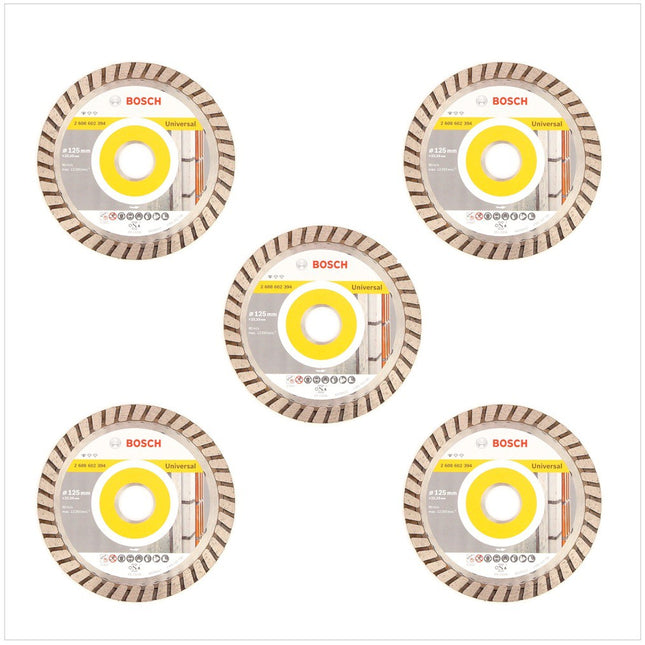 Bosch Standard Universal Turbo Diamant Trennscheibe 125 mm 5 Stk. ( 5x 2608602394 ) Beton Aufnahme 22,23 mm - Toolbrothers