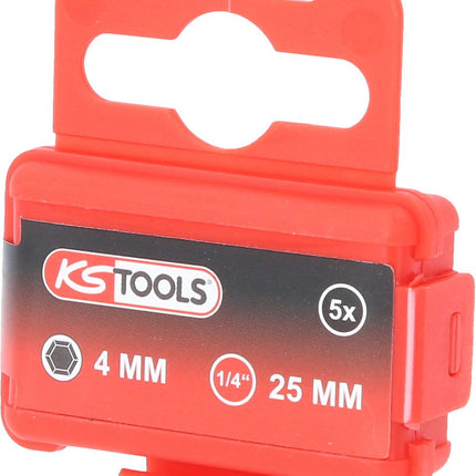 KS TOOLS 1/4" Bit Innensechskant, 25mm, Kugelkopf, 4mm, 5er Pack ( 911.3705 ) - Toolbrothers