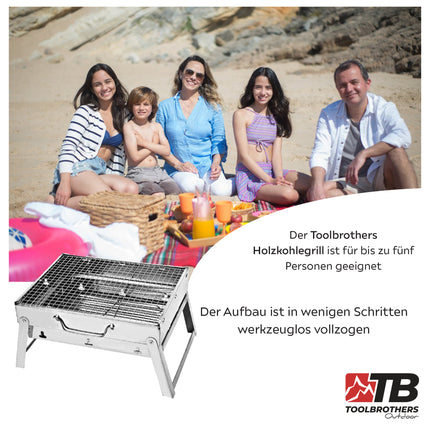 Toolbrothers Barbecue a carbonella portatile in acciaio inox per il campeggio, da allestire senza attrezzi 43 x 29 x 23 cm Smoker BBQ Pit Grill argento