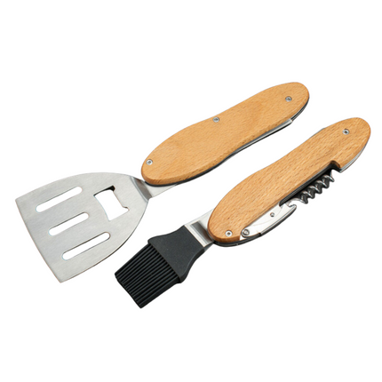 Toolbrothers Outdoor Multitool Grill, sztućce do grilla ze stali nierdzewnej z widelcem, łyżką do grilla, szczotką do mięsa, otwieraczem do butelek i korkociągiem 5 szt.