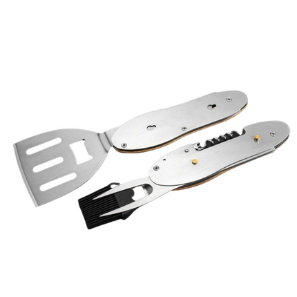 Toolbrothers Outdoor Multitool Grill, sztućce do grilla ze stali nierdzewnej z widelcem, łyżką do grilla, szczotką do mięsa, otwieraczem do butelek i korkociągiem 5 szt.