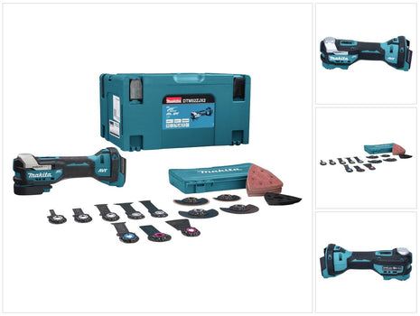 Herramienta multifuncional a batería Makita DTM 52 ZJX2 18 V Starlock Max Brushless + set de accesorios 43 piezas + Makpac - sin batería, sin cargador