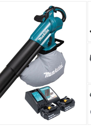 Soplador y aspirador de hojas a batería Makita DUB 187 RF2 18 V sin escobillas + 2x baterías 3,0 Ah + cargador