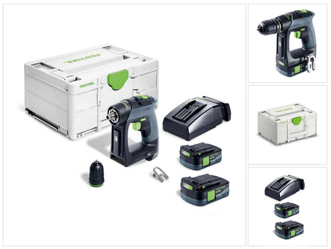 Festool CXS 12 2.5-Plus taladro atornillador inalámbrico 12 V 30 Nm sin escobillas (576864) + 2 baterías 2,5 Ah + cargador + systainer