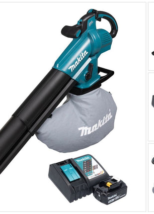 Soplador y aspirador de hojas a batería Makita DUB 187 RT 18 V sin escobillas + 1x batería 5,0 Ah + cargador