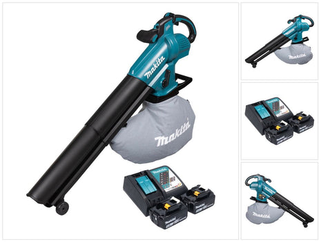 Soplador y aspirador de hojas a batería Makita DUB 187 RT2 18 V sin escobillas + 2x baterías 5,0 Ah + cargador