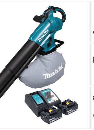 Makita DUB 187 RG2 Soffiatore e aspirafoglie a batteria 18 V Brushless + 2 batterie da 6,0 Ah + caricabatterie