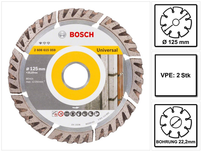 Bosch Estándar para disco de corte diamantado universal 125 x 22,23 mm 2 uds. ( 2x 2608615059 ) para hormigón, acero-hormigón, ladrillo, cal y arenisca