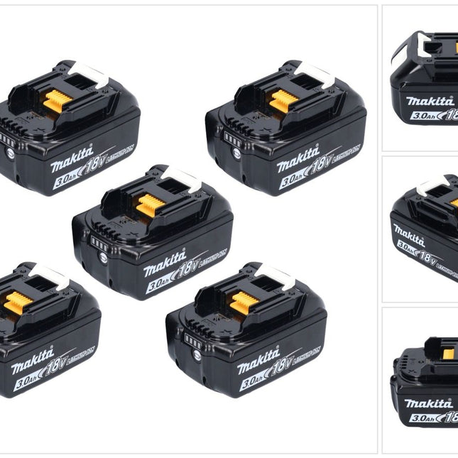 Makita kit de baterías 5x BL 1830 B 18 V 3,0 Ah / 3000 mAh Li-Ion ( 5x 197599-5 ) con pantalla LED - original, no copiado