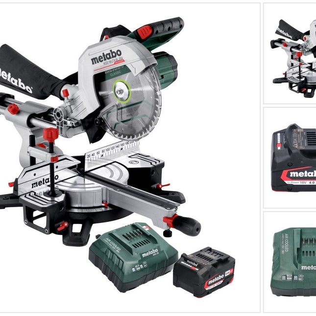 Metabo KGS 18 LTX BL 254 Troncatrice radiale a batteria 18 V 254 mm Brushless ( 614254920 ) + 1x batteria 4,0 Ah + kit di ricarica