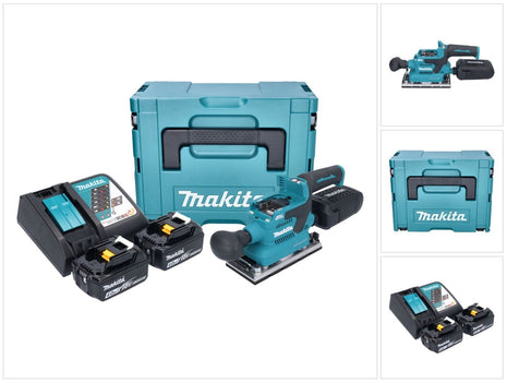 Makita DBO 382 RMJ levigatrice orbitale a batteria 18 V 93 x 185 mm brushless + 2x batteria ricaricabile 4,0 Ah + caricabatterie + Makpac