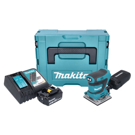 Makita DBO 484 RG1J cordless orbital sander 18 V 112 x 102 mm + 1x rechargeable battery 6.0 Ah + charger + Makpac