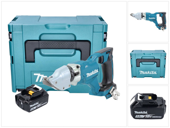 Makita DJS 200 T1J cesoia per lamiera a batteria 18 V 2,0 mm senza spazzole + 1x batteria ricaricabile 5,0 Ah + Makpac - senza caricabatterie