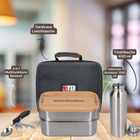Toolbrothers Fan lunch box in valigetta rigida in acciaio inox 2 livelli coperchio in bambù 1340 ml + borraccia in acciaio inox 600 ml + posate multifunzione 4 in 1