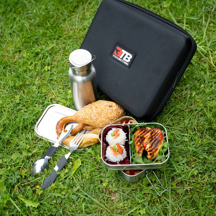 Toolbrothers Fan pakowany lunch w twardej torbie torba na lunch wodoodporna z 2 poziomami pudełko na lunch, pokrywka ze stali nierdzewnej 1340 ml + butelka ze stali nierdzewnej 600 ml + wielofunkcyjne sztućce 4 w 1