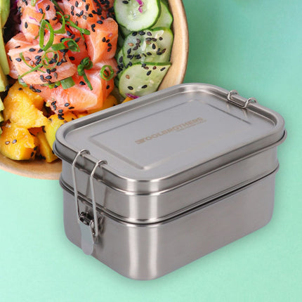 Toolbrothers Fan pakowany lunch w twardej torbie torba na lunch wodoodporna z 2 poziomami pudełko na lunch, pokrywka ze stali nierdzewnej 1340 ml + butelka ze stali nierdzewnej 600 ml + wielofunkcyjne sztućce 4 w 1