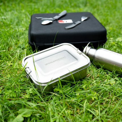 Toolbrothers Fan Lunchpaket in Hardcase Tragetasche Lunchtasche Wasserdicht mit Edelstahl Brotdose mit Trennfaechern und Edelstahldeckel 1200 ml Edelstahl Trinkflasche 600 ml 4 in 1 Multifunktions Besteck 3 - toolbrothers