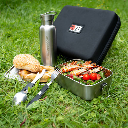Toolbrothers Fan Lunchpaket in Hardcase Tragetasche Lunchtasche Wasserdicht mit Edelstahl Brotdose mit Trennfaechern und Edelstahldeckel 1200 ml Edelstahl Trinkflasche 600 ml 4 in 1 Multifunktions Besteck 2 - toolbrothers