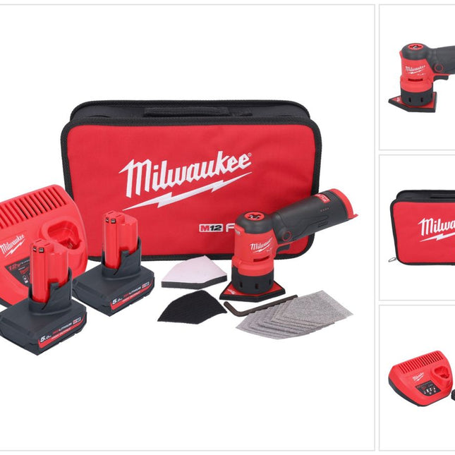Amoladora puntual a batería Milwaukee M12 FDSS-502B 12 V 88,8 x 63,5 mm + 2x baterías 5,0 Ah + cargador