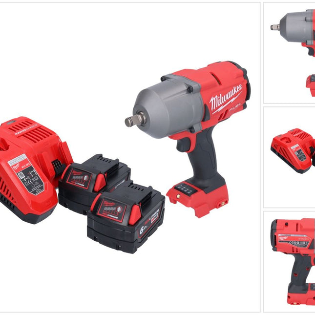 Llave de impacto a batería Milwaukee M18 FHIWF12-602 18 V 1356 Nm 1/2" sin escobillas + 2x batería 6,0 Ah + cargador